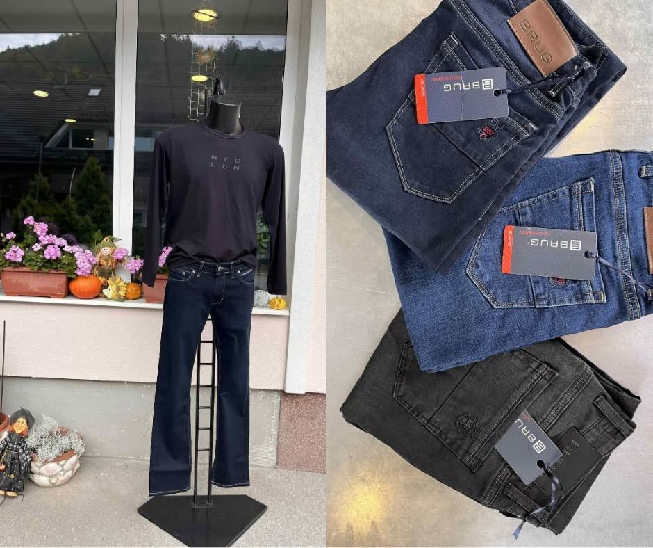 Moške jeans hlače znamke Brug v temno modri, modri in črni barvi